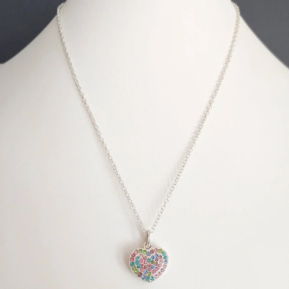 Pastel multi color crystal heart pendant necklace